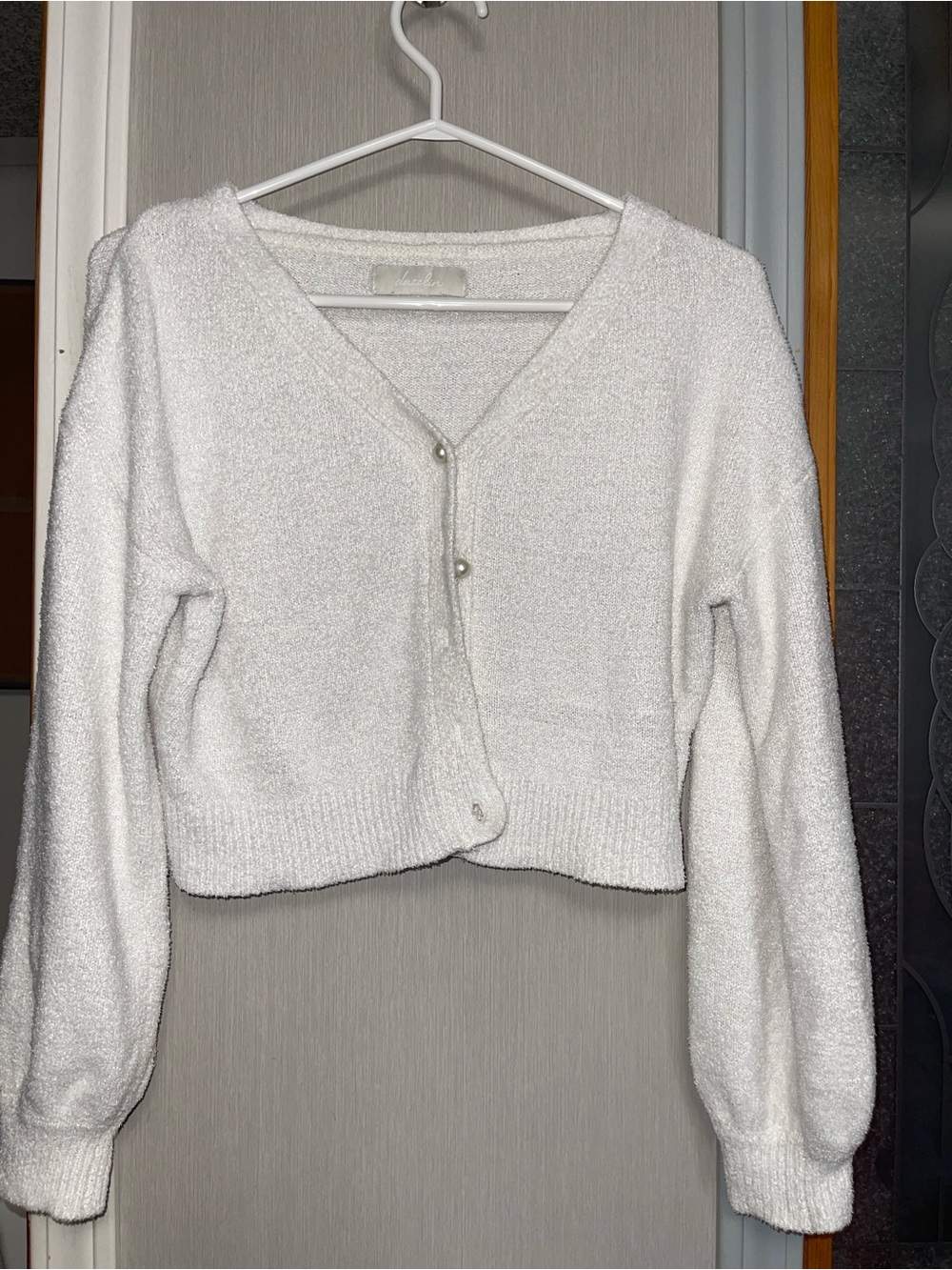 Cropped White Cozy V-Neck Button Sweater